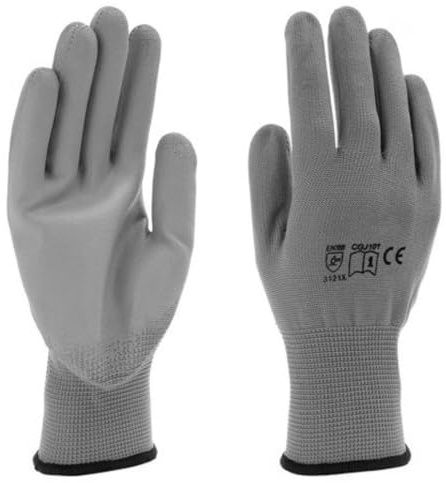 Acan Tradineur Lot de 4 paires de gants de travail, polyester et polyuréthane, manipulation précise, électronique, assemblage (Gris et Blanc - Taille 9 - L)