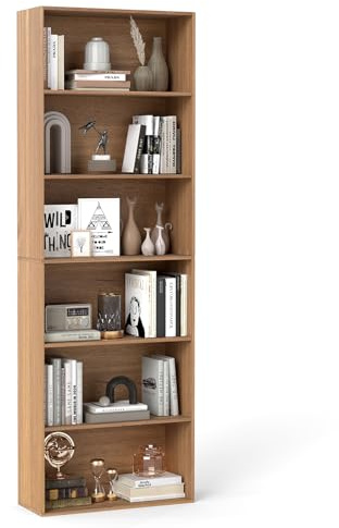 COSTWAY 5/6-Tier Tall Bookcase, Floor Standing Book Storage Organizer with 2 Anti-tipping Kits, Modern Display Rack Bookshelf for Living Room Bedroom Study Office (Natural, 60 x 24 x 178 cm)