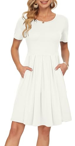 AUSELILY Sommerkleid Damen Freizeitkleid mit Taschen Weiß 3XL