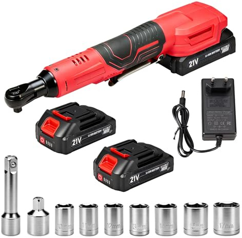 LithiCraft Llave de Carraca Eléctrica 3/8, Trinquete Inalámbrico 85Nm con 2 Baterías de 2.0Ah, 220 RPM, Juego de 7 Vasos y Adaptadores – Ideal para Reparaciones de Automóviles y Bricolaje