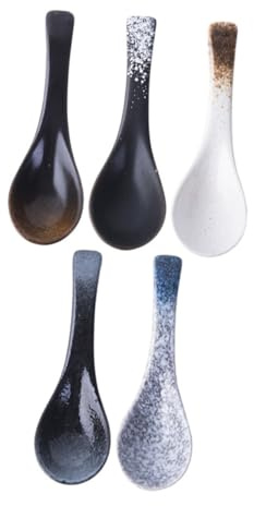 MOLUCKFU 5 piezas Cucharas de Sopa Cerámicas Japonesas Clásicas de Pequeñas y Ligeras Diseño Delicado para Servir Arroz y Aperitivos Casa o Restaurante
