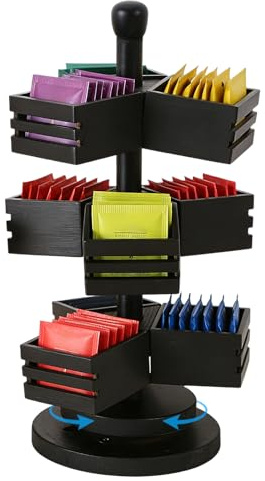 Caja de té de madera giratoria de 3 niveles, organizador de té grande para un almacenamiento óptimo del té, práctica caja de almacenamiento para cocina y oficina