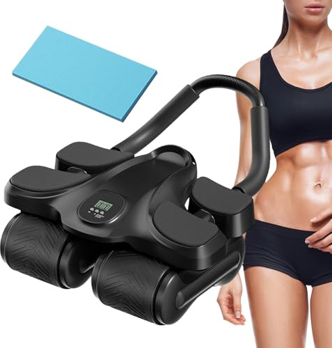 Entraîneur de rebond automatique avec genouillère - Roue abdominale | Machine à rouleau abdominal à quatre roues | Pour exercice Core, Fitness, Force, Gym, Maison, Bureau,