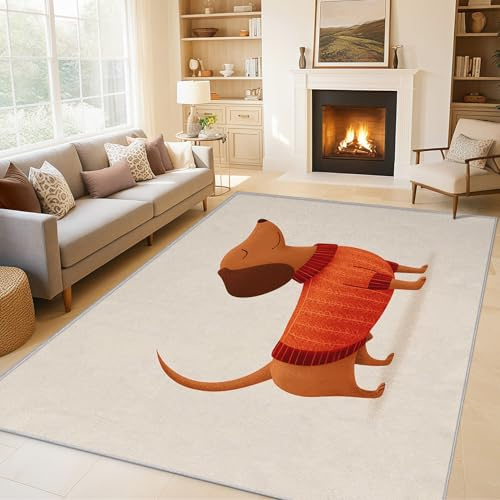 Generisch Fußmatte Dackel 50 x 80 cm, Teppich Niedliche Dackel Weicher Waschbarer Antirutsch Kurzflor Carpet für Eingangsbereich Bettvorleger P-&42