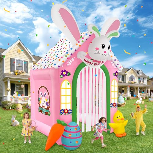 12FT Easter Inflatable Archway, Kalolary Stereoscopic Large Happy Easter Inflatable Rabbit Tunnel Blow up Bunny Castle Easter's Day Outdoor Yard Decoration for Shopping Mall Home Lawn Garden Party