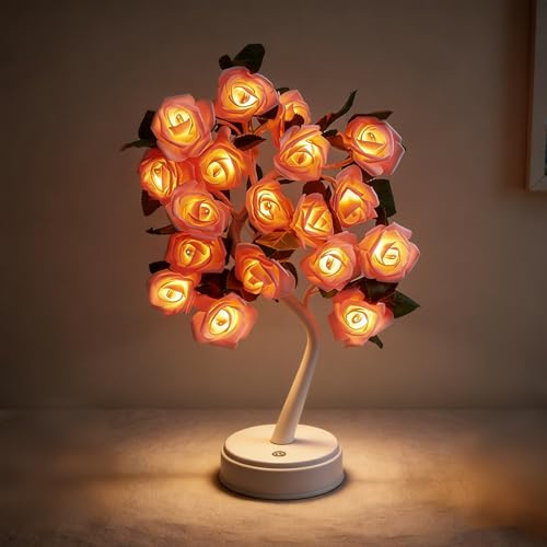 ANBET 18 LEDs Rose Flower Tree Lamp, LED Rose Tree Table Lamp, Cute Fairy Light up Flower for Mother's Day Home Bedroom Valentines Christmas Day Easter Wedding Party Decor-Pink