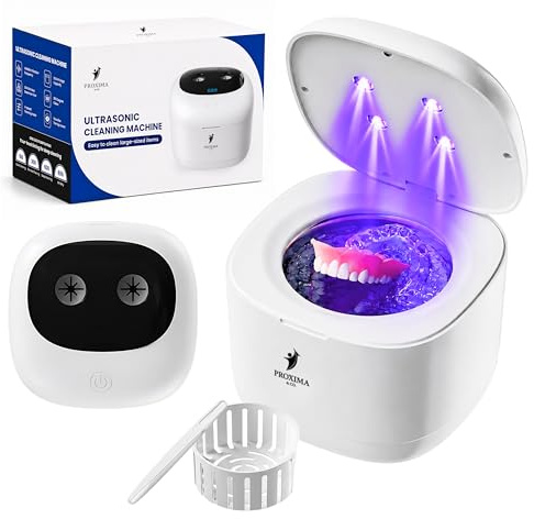 Proxima & Co. Ultrasonic Retainer Cleaner, 45kHz Ultrasonic Cleaner Machine for Retainers, Dentures, Night Guards, Braces & Jewelry, Ultrasonic Tooth Cleaner with 4 Cleaning Modes