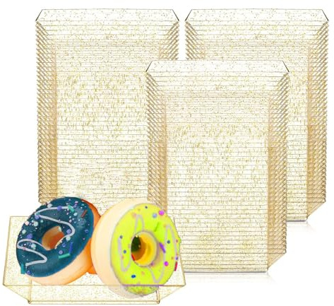 Generico Piattini Quadrati 9x9 cm Decorati Oro 100 Pezzi - Resistente Plastica Dura per Eleganti Feste Eventi
