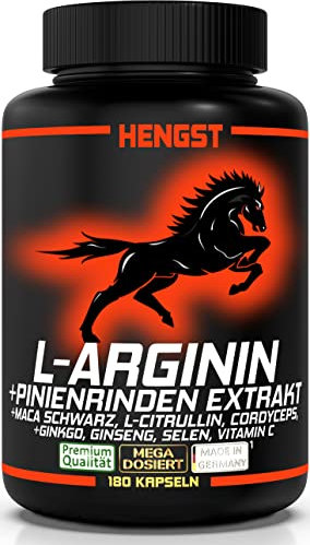 MACH! DICH! HENGST! L-Arginin + Pinienrinden Extrakt 100:1, 180 Kapseln + MACA SCHWARZ, L-Citrullin, Ginseng, Ginkgo, Cordyceps, Selen, Vitamin C, 1 Dose [1x154,6g]