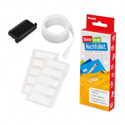 Trodat Deine Dinge Stempel Nachfüllkit / 48 Etiketten / 1 m Bügelvlies/Ersatzkissen schwarz