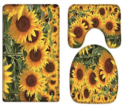 A.Monamour Juego de 3 Alfombrillas de Baño Verano Girasol Campo Naturaleza Paisaje Franela Absorbente Antideslizantes Alfombra de Baño Tapete