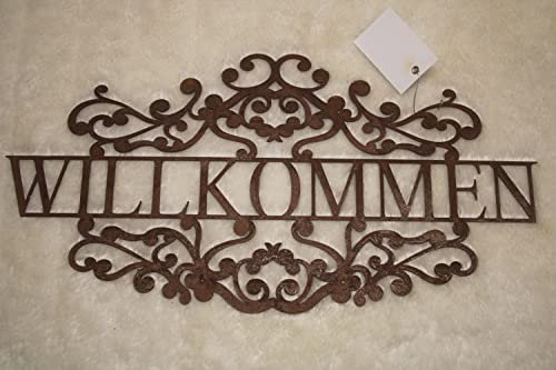 Badeko Schild aus Metall WILLKOMMEN, Edelrost, 20 x 40 cm, nostalg. Willkommensschild