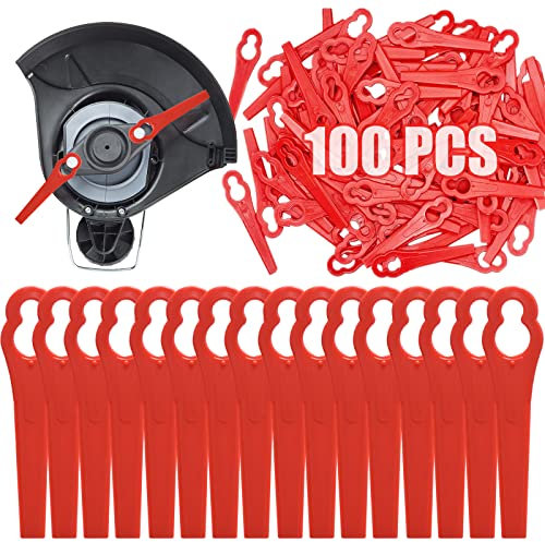 100 Pcs Grass Trimmer Replacement Blades, 83 mm Plastic Garden Mower Blades Cordless Lawn Mower Cutting Blades Lawn Strimmer Accessories Tool for Swift Ryobi VonHaus Grass Strimmer-Red
