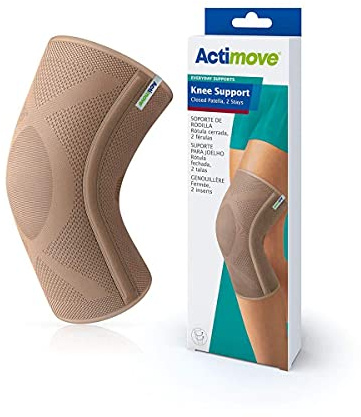 Actimove EVERYDAY SUPPORTS - Rodillera con rótula cerrada, compresión firme, resistente, diseño Helix, para sobrecarga y dolor crónico de rodilla, beige, mediano