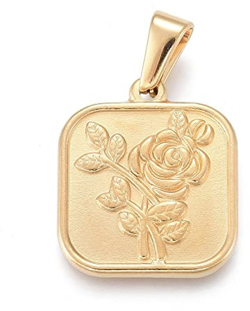 Ipotkitt 10 Stück Valentinstag Quadrat mit Rose 304 Edelstahl Charm-Anhänger für DIY Handwerk Schmuckherstellung Zubehör – 20,5 x 17,5 mm