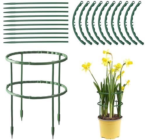 Paquete De 10 Soportes Para Plantas,Estacas De Plástico Para Soporte De Plantas,Anillo Medio Redondo,Soporte De Jaula De Plástico,Enrejado Trepador Para Plantas De Interior Y Exterior,Vegetales,Flores
