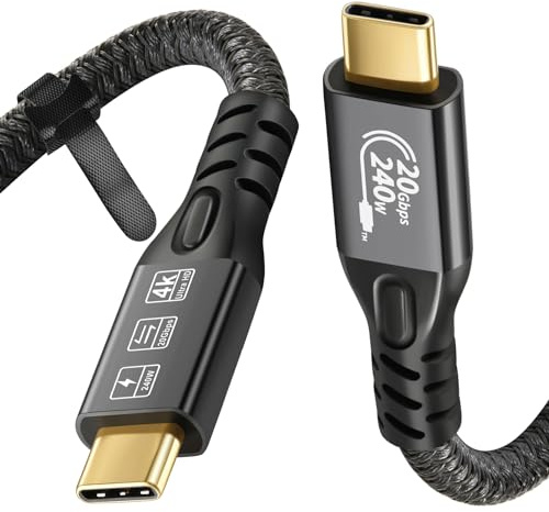 USB C 3.2 Gen 2X2-kabel, 20 Gbit/s, typ C 4K @ 60 Hz, UHD Video 5A/240 W, PD3.1, snabbladdningskabel, med e-markör, kompatibel med Thunderbolt 3/4 MacBook Pro Pixel Dell Monitor etc (2M)