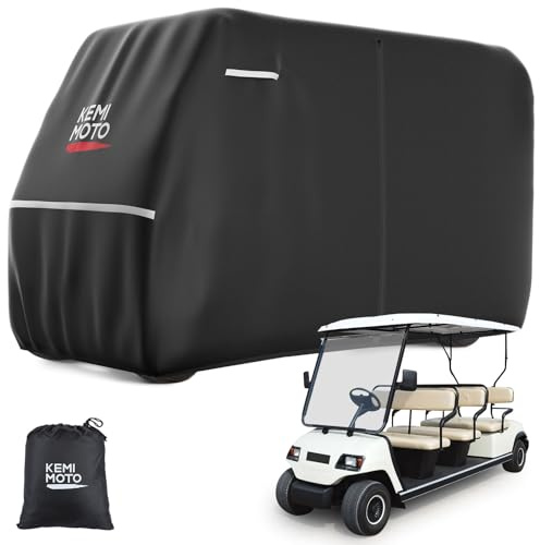 KEMIMOTO 600D Waterproof Golf Cart Cover, Universal Heavy Duty Large 6-Seater Golf Cart Rain Cover with Storage Bag Compatible with EZGO Club Car 6/4+2 Passenger, Black