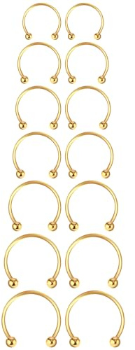 14 Pièces Anneau de Nez en Fer à Cheval en Acier 6-14mm Piercing de Septum Nasal Boucles D'oreilles à Sourcils en Acier Chirurgical Lèvres Piercing en Fer à Cheval pour Femme Homme (Or)