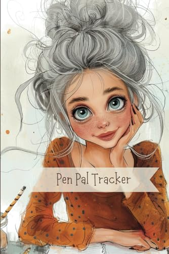 Pen Pal Tracker - 6x9 - 105 Pages - Whimsical Grey/Gray Haired Woman/Lady