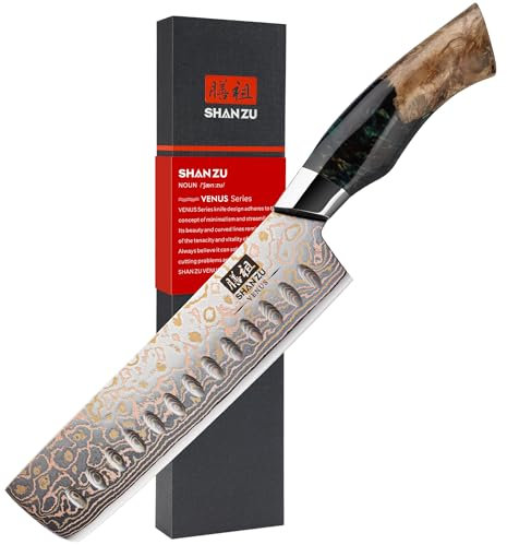 SHAN ZU Damastmesser Nakiri Kochmesser Handgeschmiedetes Japanisches Messer, 33 Schichten Damaststahl & Kupfer Profi Damast Scharfe Küchenmesser 18CM - VENUS Series