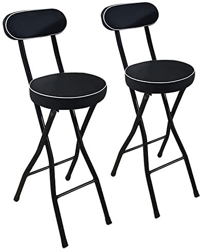 Set di 2 sgabelli da bar pieghevoli alti in poliuretano resistente, seduta imbottita con schienale e poggiapiedi, sgabello pieghevole per cucina, colazione, capacità 136 kg, nero, 60 cm