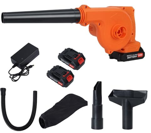 mufsceku Cordless Leaf Blower,21V Electric Cordless Leaf Blower with 2 Batteries and Charger,2-in-1 Portable Mini Leaf Blower and Vacuum,Lightweight Hand Blower for Lawn Care Patio Blowing Leaves Ora