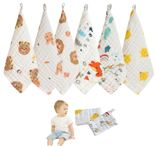 ZEPIQOR 6 Stück Baby Musselin Waschlappen, waschlappen baby, baby waschlappen, Bio-Baumwolle Weiche Baby Handtuch, Mehrzweck Baby Gesichtstüche für Jungen und Mädchen, 25x25 cm