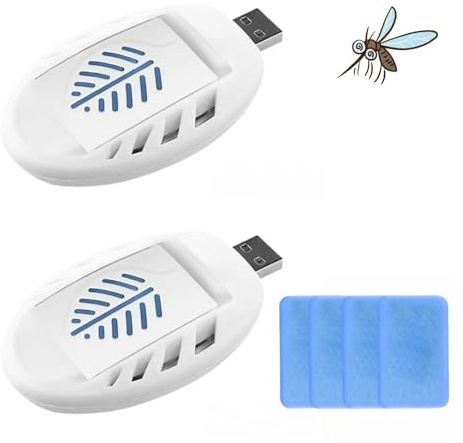 2 pezzi USB repellente per zanzare, spina in interni, repellente per insetti portatile, USB con 120 compresse repellenti, repellente per insetti per viaggi, repellente elettrico per zanzare per