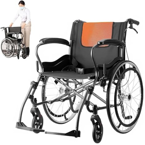 Sedia a rotelle,Carrozzina Pieghevole, Carrozzina Ultraleggera, Sedia a rotelle Pieghevole da Viaggio, Sedia a rotelle con Freno a Tamburo