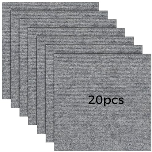 30 x 30 cm halkfria självhäftande golvrutor mattplattor för vardagsrum sovrum, repbeständig matta, vattentät, 20 st mattplattor skala av och klistra fast för husdjursvänliga hem, lätt att installera