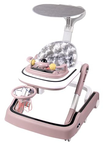 Girello per bambini 5in 1, girello per neonati con cestino da basket + musica + luci, carrello da passeggio Bebe con centro giochi/rosa