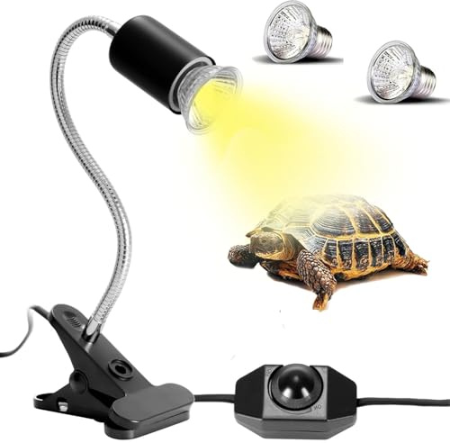 UQTUKO Lámpara para Tortuga, Lámpara de Calor de Reptil con 2 Bombilla 50W UVA UVB Tortugas de Agua Pinza Giratoria de 360 Grados para Lagartos, Serpientes, Camaleones