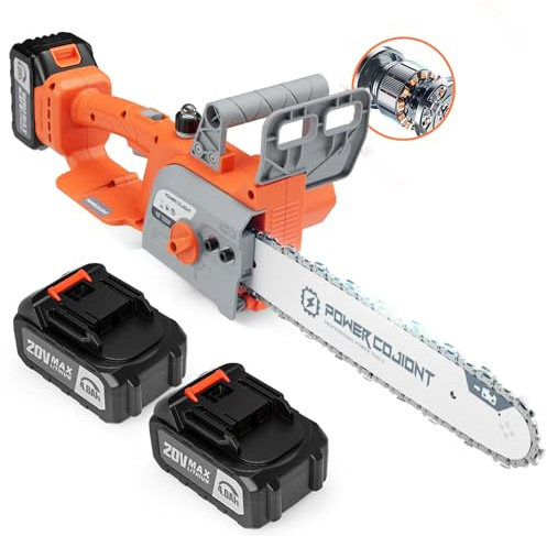 Cordless 12 Inch Chainsaw Brushless for 20V Batteries Powered 2 × 4.0Ah Electric Chainsaw 1100W Ideal for Wood Cutting, Free Assemble 45 Ft/s High-Efficiency (Orange)