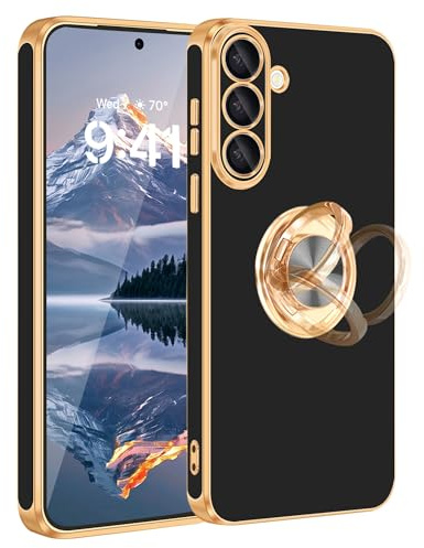 Fingic for Samsung Galaxy S26 Case, 360° Rotatable Ring Holder Magnetic Kickstand Luxury Bling Soft TPU Slim Shockproof Protective Phone Case for Women Men for Samsung Galaxy S26 6.3 2026, Black