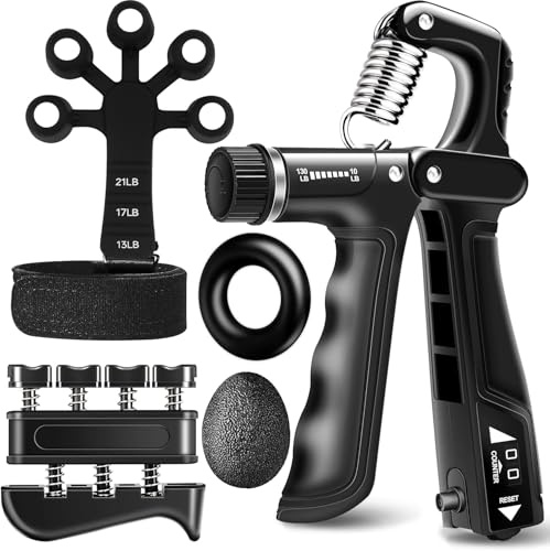 LPVVPEZ Grip Strength Trainer Kit (5-Pack), Hand Gripper Strengthener, Adjustable Finger Exerciser, Forearm Strengthener with Stress Ball, Complete Set for Hand Strengthening Devices, Injury Recovery