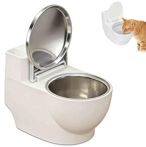 Toilet Water Bowl for Cat, 2026 New Novelty Raised Food and Water Bowls, Toilet Shaped Pet Water Dispenser for Cat Dog, Wall-Mounted Toilet-Shaped Cat Bowl for Pets (Silver)