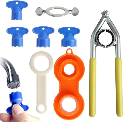 8 Pcs Faucet Aerator Key Set, Plastic Tap Aerator Removal Tool with Non-Slip Faucet Wrench, Removal Tool for Bathroom Kitchen Tap Replacement (16mm-24mm)