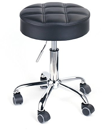 Leopard Round Rolling Stools, Adjustable Work Medical Stool with Wheels (Black)