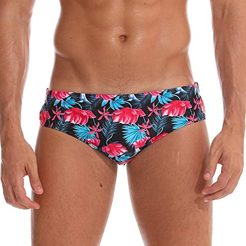 Arcweg Costume Piscina Uomo con Pad Rimovibile e Coulisse Slip e Parigamba da Bagno Pantaloni Corti Elastico a Vita Bassa Nuoto Fiori Rossi, M(EU)