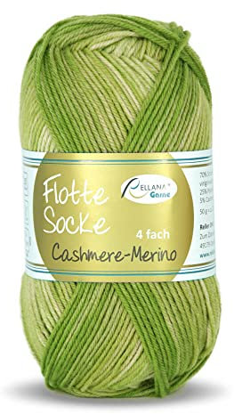 Rellana Flotte Socke Cashmere Merino 50g weiche Sockenwolle mit Kaschmir und Merinowolle zum Stricken & Häkeln (1327 - grün)