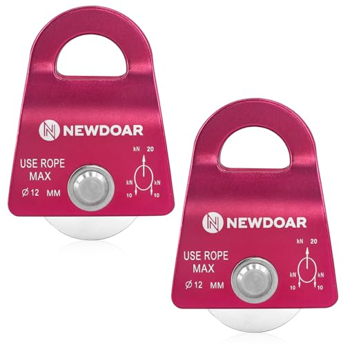 NewDoar Certificato CE 20KN/4500lb Micro Mobile Singola Puleggia Corda Massima 12mm per Arrampicata, Sollevamento di Salvataggio, Tendenza dell'Intoppo-Rosso 2 Pezzi