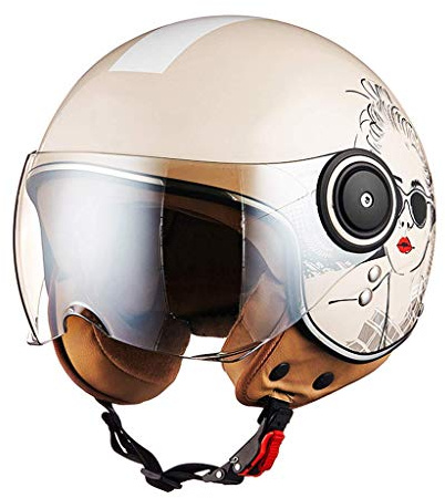 BGMKE Casque de Moto Vintage Ouvert, Casque de Scooter Adulte réglable, adapté au Casque de Jet Sportif 3/4 pour Homme/Femme certifié Dot Demi-Casque (54-60 cm)