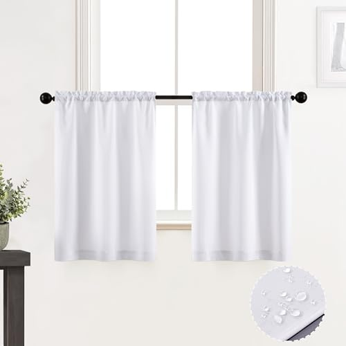 XTMYI Cafe Curtains 30 Inch Length,Short 80% Blackout Privacy White Bathroom Curtains for Small Window Kitchen Blinds
