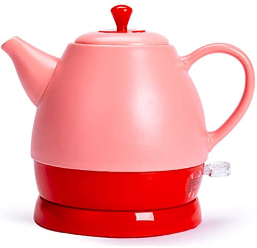 Hervidor de Agua Eléctrico 1 Litros, Estilo Retro, Recipiente Cerámica sin BPA, Tetera Vintage, Resistencia Oculta, Apagado Automático,1350W Tetera Eléctrica de Cerámica (C: Red)
