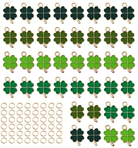 SANOU Glücksbringer Vierblättriges Kleeblatt Glückliche Vierblättrige Kleeblatt Anhänger Metall 48Stk Halsketten Zubehör Für DIY Basteln Schmuck Ornamente Schlüsselanhänger