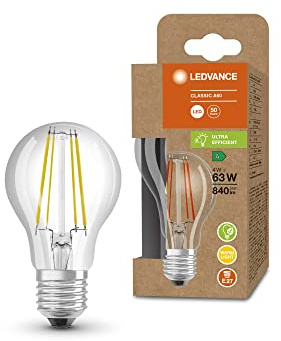 LEDVANCE Lampe à économie d'énergie à LED, ampoule à filament en verre, E27, blanc chaud (3000K), 4 watts, remplace une ampoule de 60W, très efficace et économe en énergie, pack de 1