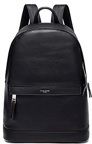 David Jones - Zaino Uomo - Borsa Zainetto Media 13 Pollici Laptop Portatile PU Pelle - Daypack Backpack Casual Elegante - Rucksack Multifunzionale Lavoro Scuola Viaggio Quotidiana - Nero