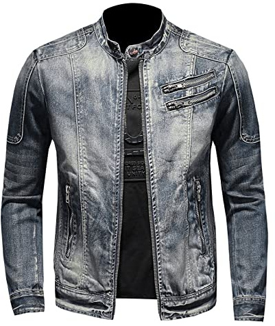 Chaqueta Vaquera Hombre, Chaqueta De Camionero Chaqueta Vaquera Vintage Gris Azul Chaqueta De Motociclista Washed Jeansjacke Chaqueta De Transición Elástica Cremallera Chaqueta Casual Slim Fit Par