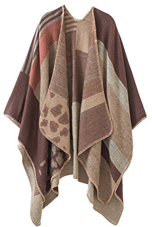EXCHIC Damen Vintage Farbblocking Schal Wrap Open Front Poncho Übergroße Winterdecke Elegant Cape Coat